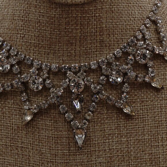 Elegant Vintage Cascading Crystal Choker Statement Necklace Adjustable 15" - Picture 9 of 13